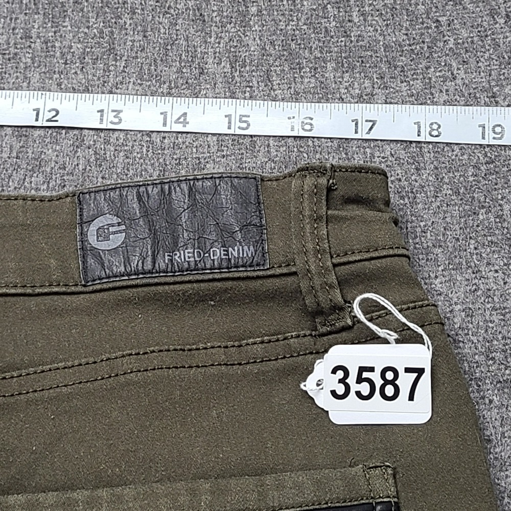 Fried Denim Slim Pants Mens 36x32 Olive Green Excellent Moto Ribbed Pockets - Picture 7 of 7